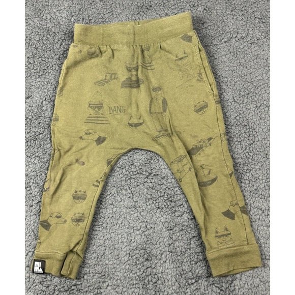 Mini Maximus 12 12m Baby Harem Joggers Pants Green Black Dog Cat Police Robbers - Picture 1 of 7